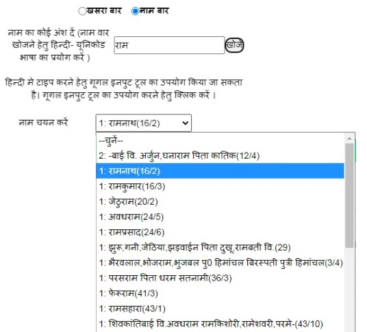 नाम की लिस्ट प्रदर्शित
